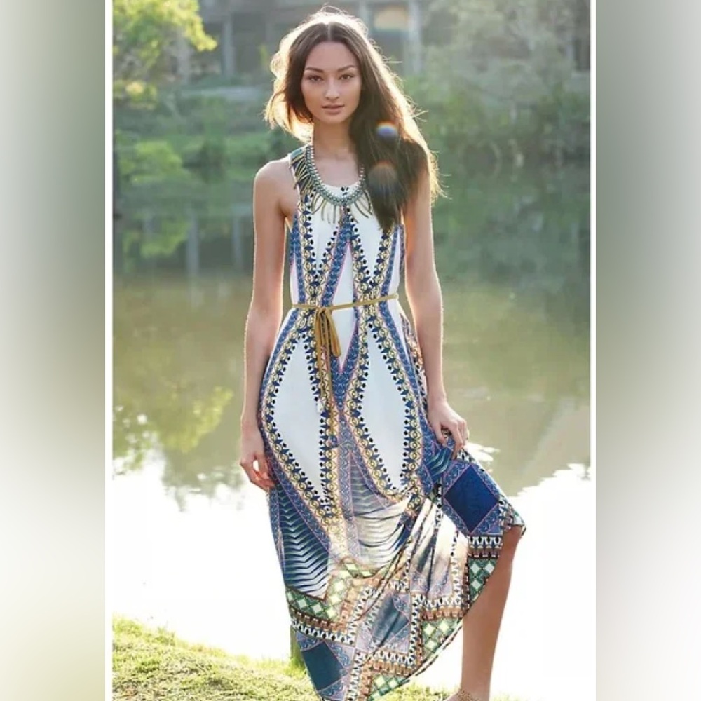 Anthropologie Maeve Size 10 Sleeveless Women's Maxi Dress Sheer Multicolor